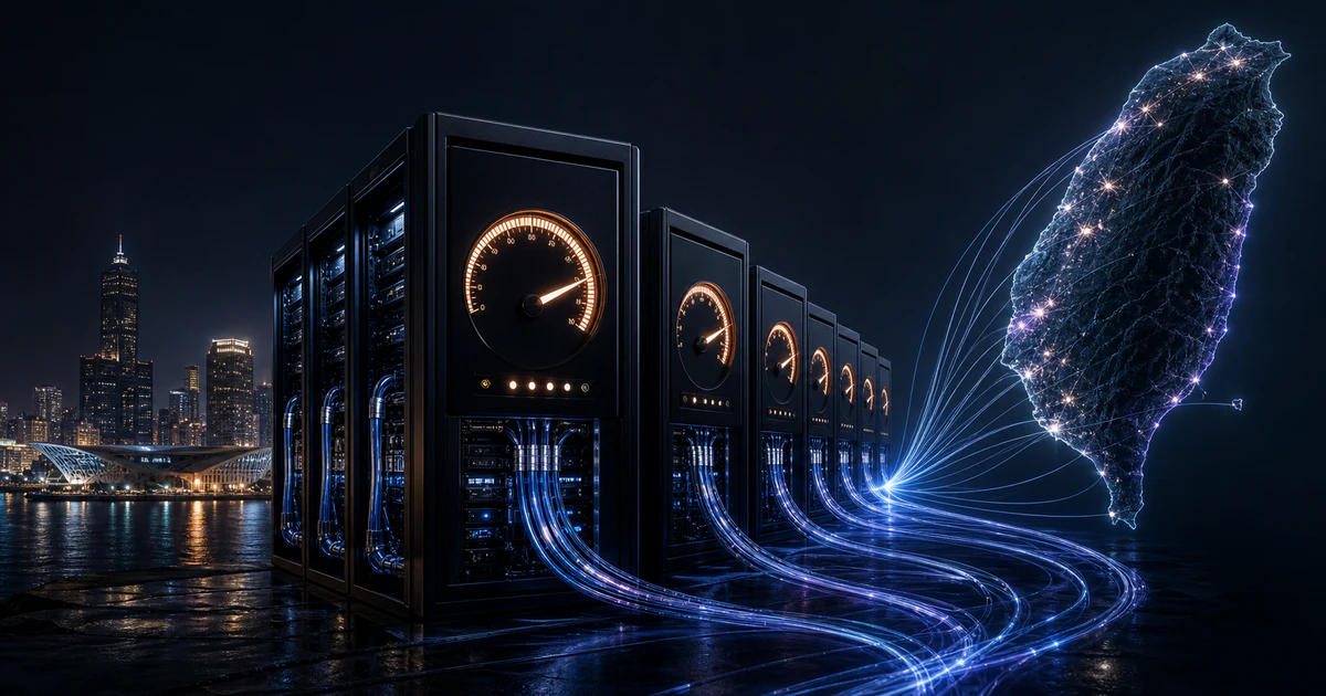 高雄港灣前方的水冷 AI 機櫃與 GPU 算力節點，呈現亞灣超算 HGX B300 集群