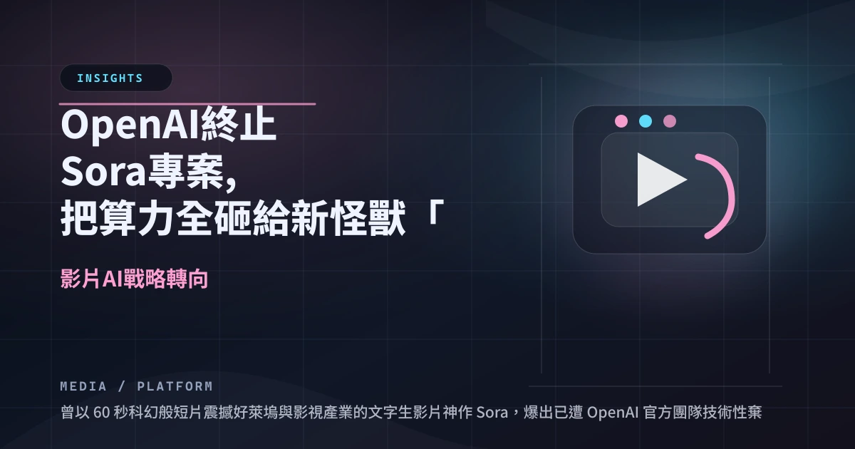 OpenAI 終止 Sora：算力全砸新怪獸 Spud，影片 AI 戰略轉向