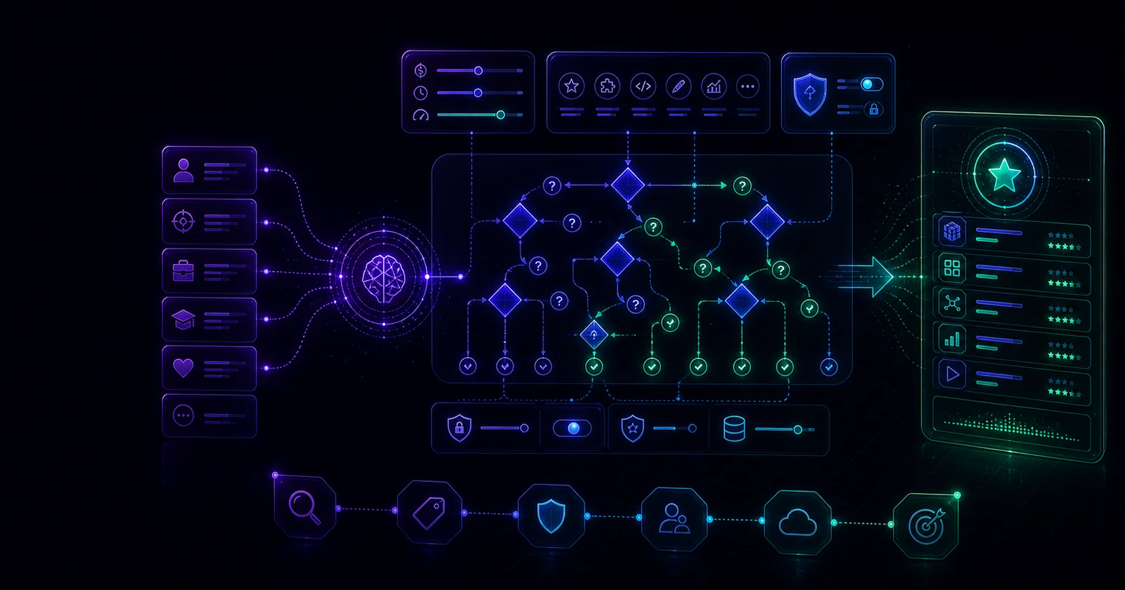 AI 工具選擇流程：先看任務、資料風險、交付對象，再選 ChatGPT、Claude、Gemini、Perplexity、NotebookLM 或專用工具